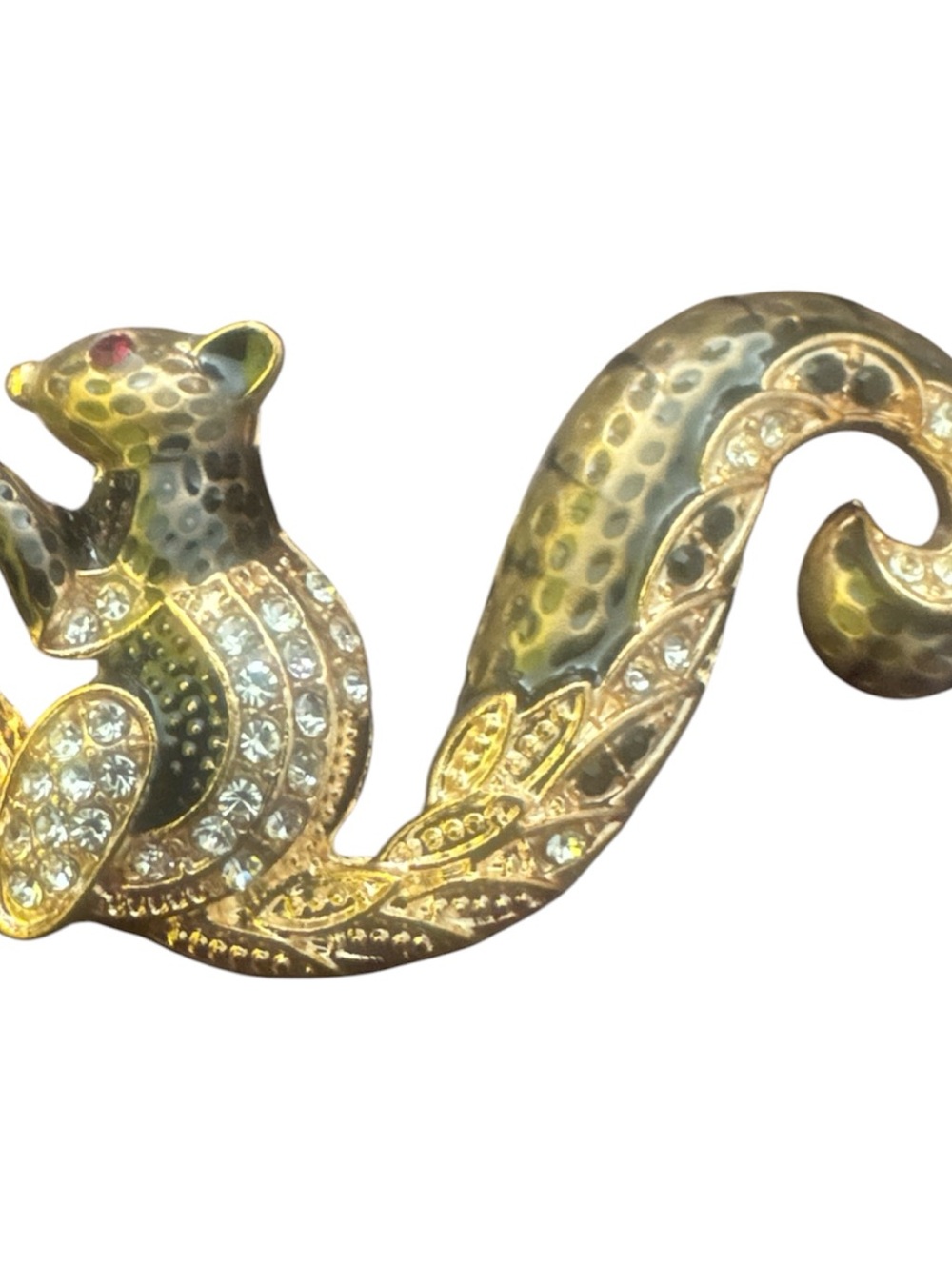 Gold, Black, & Charcoal Crystal Squirrel Brooch - Picture 4 of 7